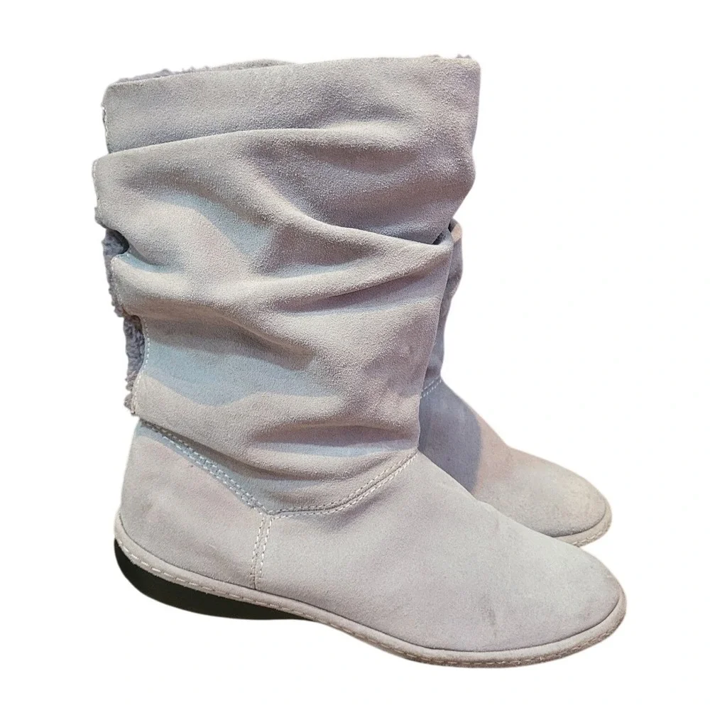 Lands End Gray Suede‎ Lined Slouch Boots 8.5 Casual Winter Warm Vintage Leather